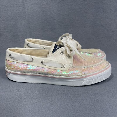 Sperry Top Sider Womens M Sequin Boat Shoes Cream Pink