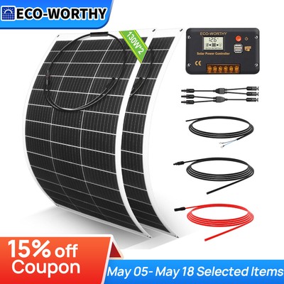 100W 300W Watt 12V Portable Flexible Solar Panel Kit RV Camping Off-Grid Rooftop