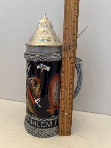 King Western Germany Vintage 3 Musketiere German Deckel Keramik Bier Stein 9" - Bild 7 von 8