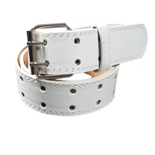 Genuine Leather Men's Two Row Double Row Prong Holes Casual White Belts NWT