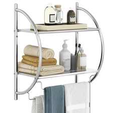 Wall Mounted Bathroom Shelf w/ 2 Tier Bathroom Towel Rack 2 Towel Bars for Hotel