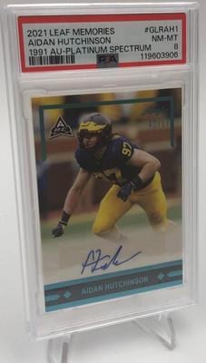 AIDAN HUTCHINSON AUTO SP/50 Card 2021 Leaf Memories MICHIGAN DETROIT LIONS PSA 8