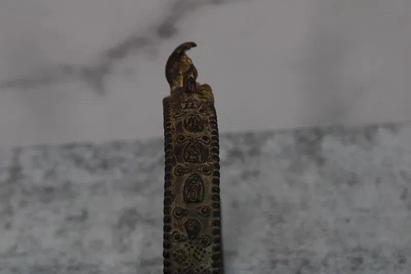 Antiguo brazalete de bronce de Nepal siglo XVIII-XIX joyería hindú Shiva Foto 2 de 4