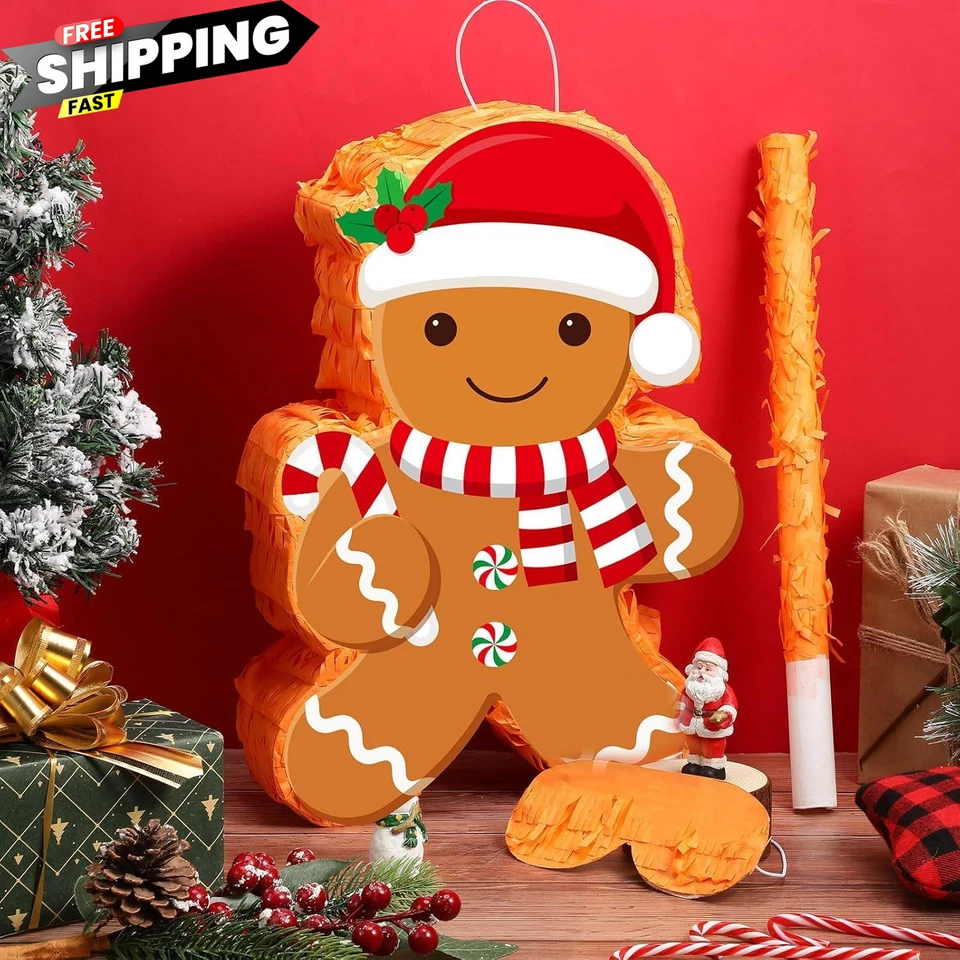 Navidad Pan de Jengibre Hombre Piñata 16 Pulgadas Mexicana con Palo Marrón  Foto 4 de 4