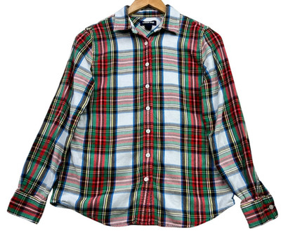 Lands End Womens Multicolor Plaid Flannel Button Up Shirt Size 6 Long Sleeve