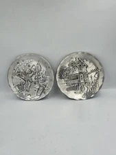 Wendell August Forge Tray Winter Scenes Coaster Dish Handmade 4.5''D SET OF 2