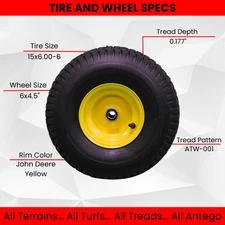 Antego Tire & Wheel (Set of 2) 15x6.00-6 Tire and Wheel Assemblies, ATW-001, 4 P
