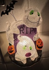 Halloween Ghost Pumpkin Jack O Lantern Frosted Plastic Night Light 6 RIP Grave