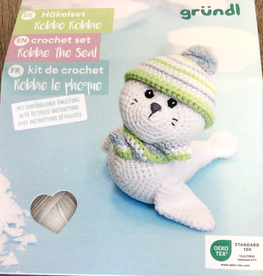 GANZ NEU! Häkel-Set komplett mit allem Zubehör ROBBE ROBBIE Amigurumi Gründl