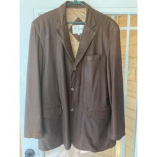Remy Leather Mens Brown 3 Button Blazer Jacket Made in USA Size 44 y2k