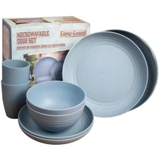 Camping Plates Cups and Bowls Set - 8-pc Wheat Straw Dinnerware Sets - 2 Bowl...
