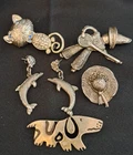 Vintage Costume Jewelry Lot Silver Tone Figural Brooch Pin Dolphin Cat Dog+