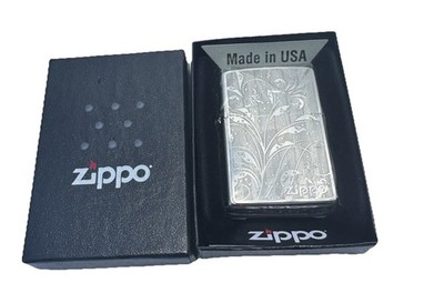 Genuine Zippo Arabesque Silver Nickel Lighter Fine Etching 2MP-A New In Box