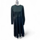 Nanette Lepore Hunter Green Midi Dress Pleated Large Holiday Long Sleeve Festive