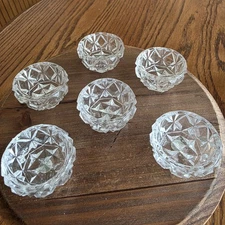 VTG JAPAN Diamond Cut Glass Open Salt Cellars/Marble Stands/Displays Set Of 6 