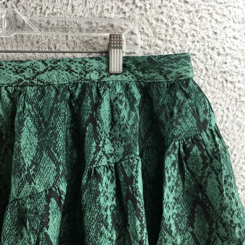 Minifalda Ava & Viv para mujer 1X verde estampado de serpiente plisada cintura elástica tirar Foto 3 de 4