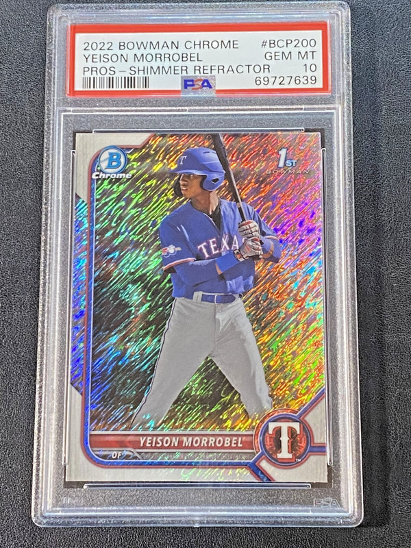 YEISON MORROBEL 2022 Bowman Chrome 1st SHIMMER REFRACTOR SP PSA 10 Gem MT Texas