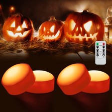4 Pack Halloween Led Pumpkin Lights Flickering Flameless Candles Remote Timer