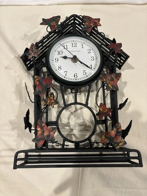 WALL CLOCK Green Decorative INGRAHAM QUARTZ DECORATIVE METAL  VTG READ