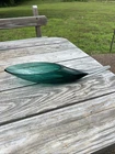 RARE Blenko Art Glass Cornucopia Horn In Dark Light green 16” Tiny Chips VTG