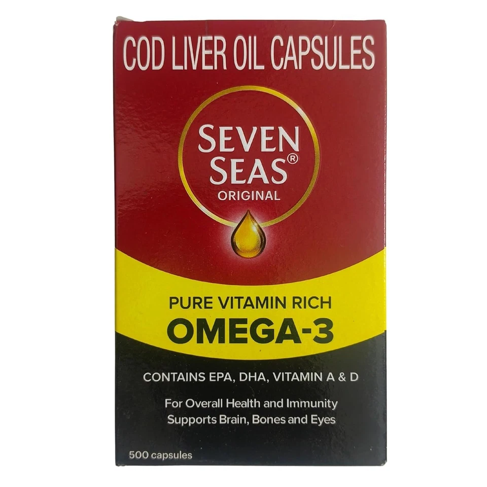 Aceite de pescado hígado de bacalao Seven Seas - 500 cápsulas de vitamina A y D Omega3 Foto 3 de 3
