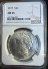 Lot of Three (3 Total QTY) 1923 $1 Peace Dollars - NGC MS65 - In Gem 💎