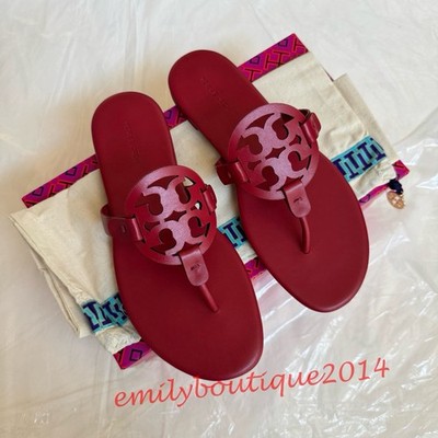 NIB Tory Burch Miller Size 8.5 Tory Red Calf Leather Sandals 90582