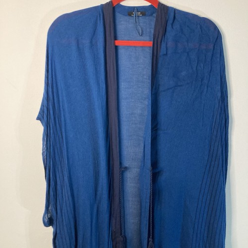 Parfois Blue Tassel Kimono Wrap One Size Lightweight Cover Up 47” Long - Picture 2 of 8