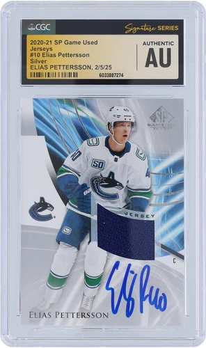 Elias Pettersson Canucks Signed '20-21 Upper Deck SP GU Silver Relic 10 CGC Card