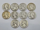 10x 1939-1942 Washington Silver Quarters – 90% Silver – $2.50 Face – Junk Silver