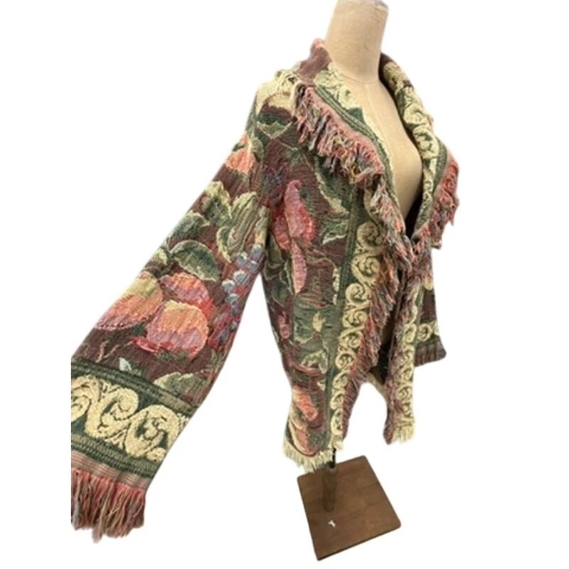 "HECHO A MANO DESCONOCIDO" ¿Único Talla L? Cárdigan Manta Cuerdas Frutas Boho Gitano De Colección Foto 2 de 4