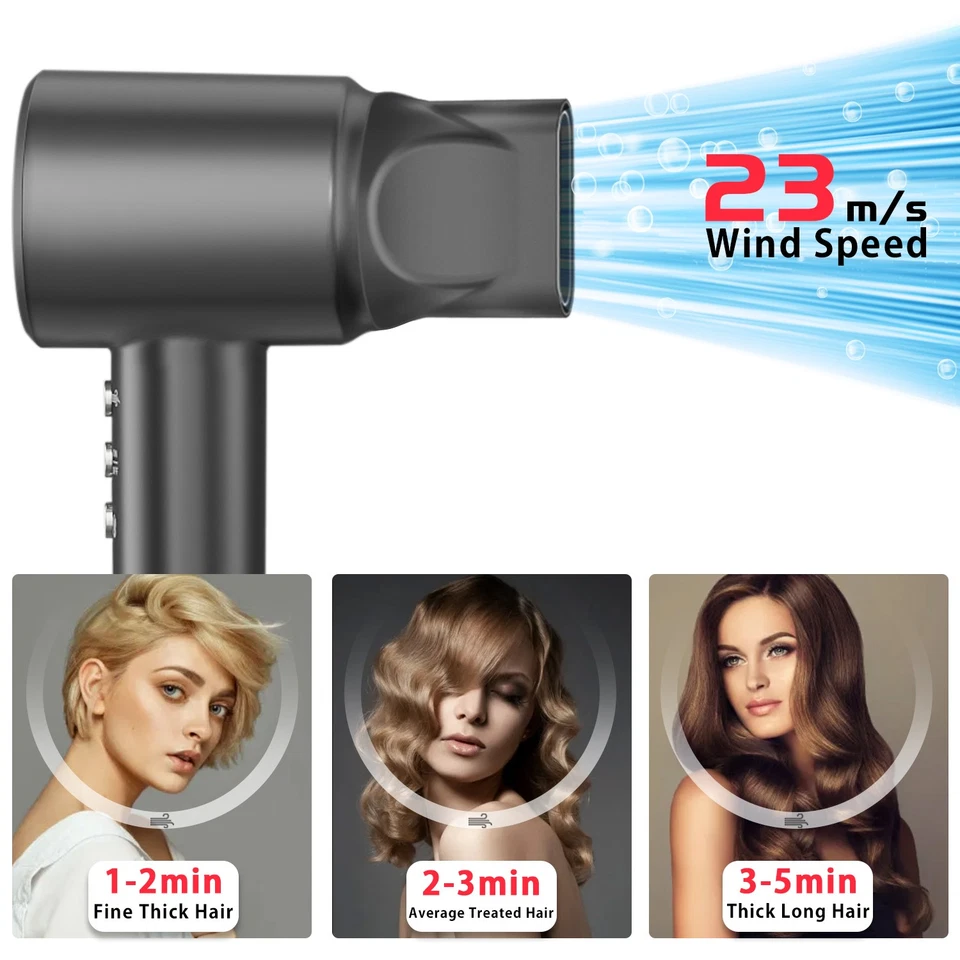 High-Speed Hair Dryer W/ Diffuser Negative Ions Magnetic Nozzle 1400W Brushless - Image 3 of 4