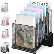 5 Section Vertical File Organizer Desk Document Holder Home Office Storage Black