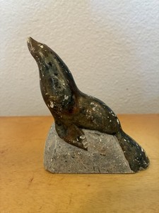 Vintage Handcarved R. Powers Signed Eskimo Inuit Stone Seal Sculpture