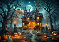 Halloween Haunted House Backdrop 7x5ft Spooky Pumpkin Path Photography Backgr...