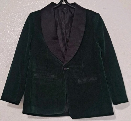 Boys Velvet Coat Piano Blazer Lapel Tuxedo Fake Pockets Jacket GREEN Size 8
