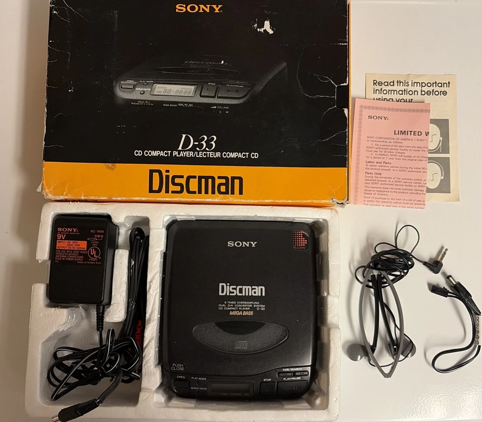 Sony Discman D-33 Mega Bass tragbarer CD Player mit BOX SCHWARZ getestet LESEN