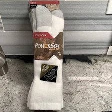 3 Pairs Boot Socks PowerSox A Gold Toe Brand Unisex White Crew Medium-NEW