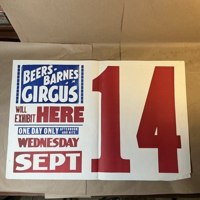 Vintage Date Poster Sep. 14 Beers-Barnes Circus Will Exhibit Here As Is INV-AM19