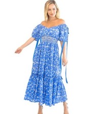 Love Shack Fancy Dress Angie Maxi Dress Blue Puff Cotton Size 12 AU/UK 8 US