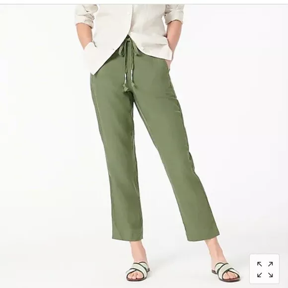 J Crew Tie Waist Seaside Pants Womens XXL Linen Blend Elastic Waist Green  New