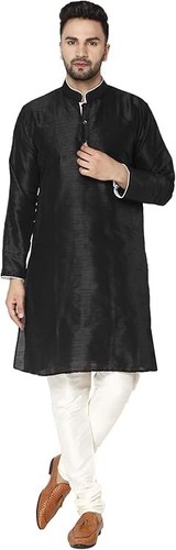 Indischer Herren Schwarz Pakistanisch Kurta Pyjama Seide Party Festlich 2 Stück Set für Eid