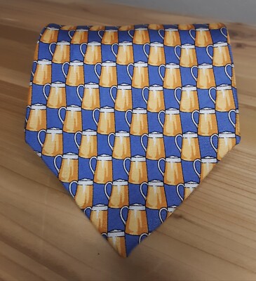 Beer Mug Blue Print Wide Tie Beaufort Tie Rack 100% Silk Italy Stylish Beerfest