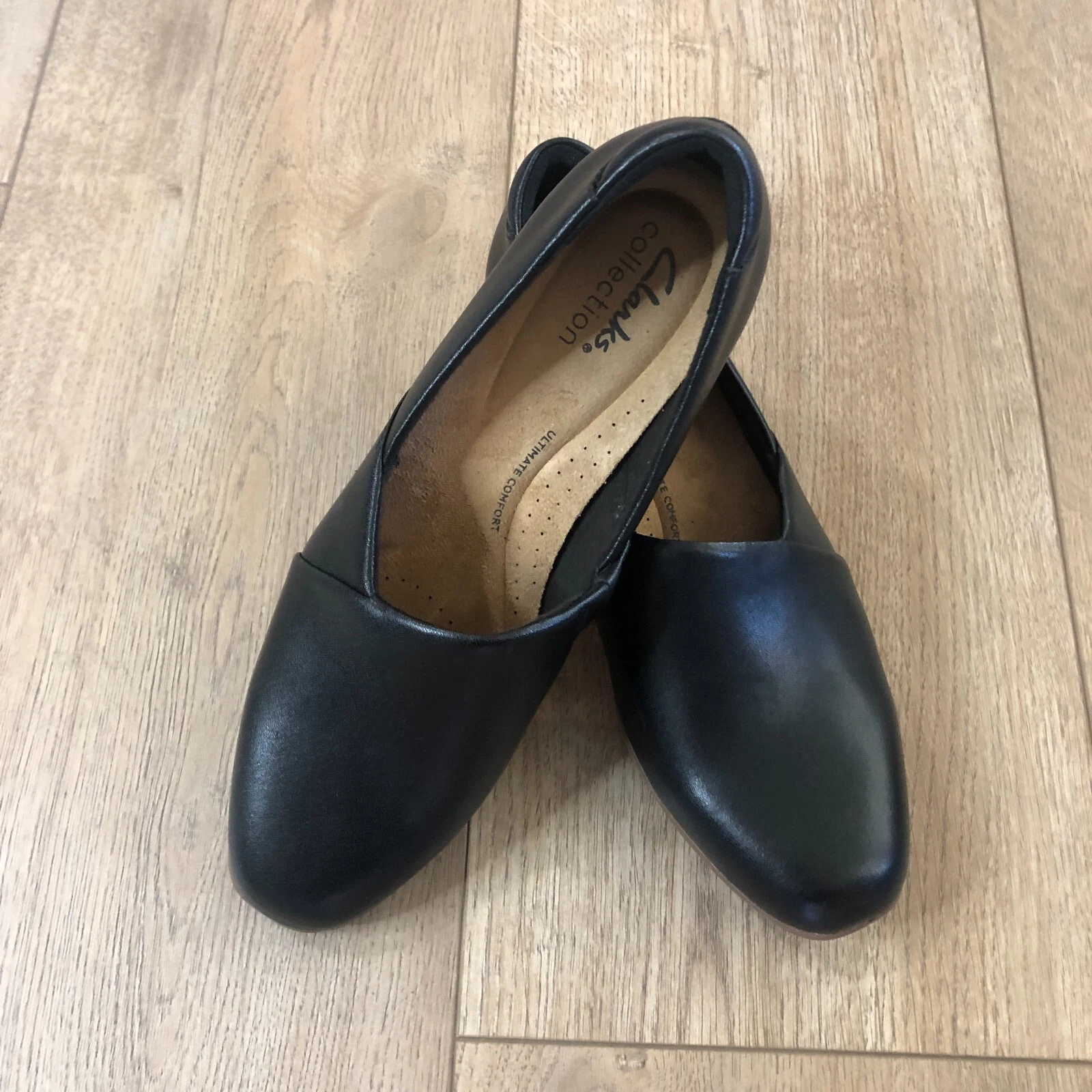 Clarks slip on donna Juliet Palm pelle nera taglia 6 5 comodo preppy nuovo senza scatola leggi