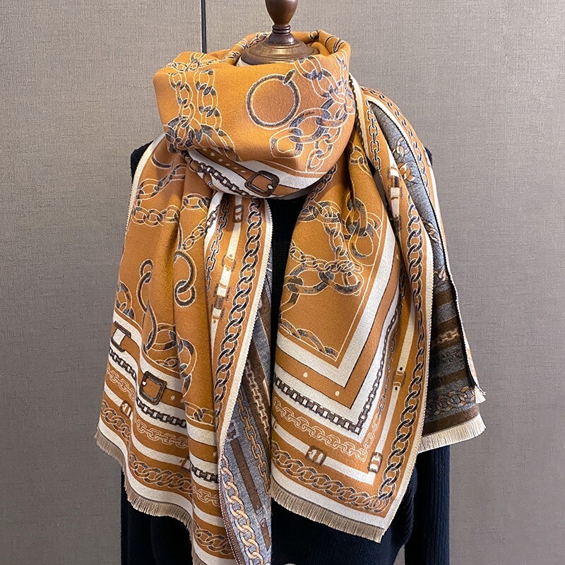 Vintage Cashmere-Like Rectangle Scarf for Women Winter Warm Shawl 185x65cm-image