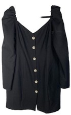 ASOS Black Puff Sleeve Button Front Dress Size 12