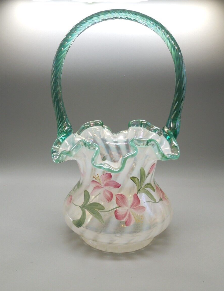 1995 FENTON 90th Anniv. Hand Painted Azalea Spiral Optic