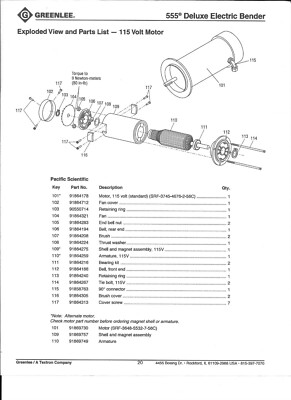 GREENLEE 555 CONDUIT BENDER FORWARD REVERSE MOTOR COMMUTATOR
