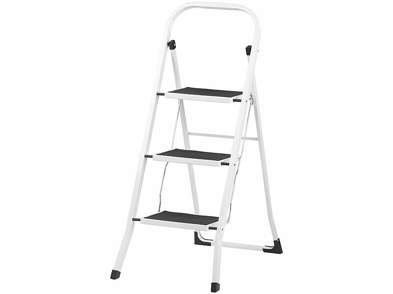 Escabeau compact 3 marches anti-vertige et stable avec appui de sécurité