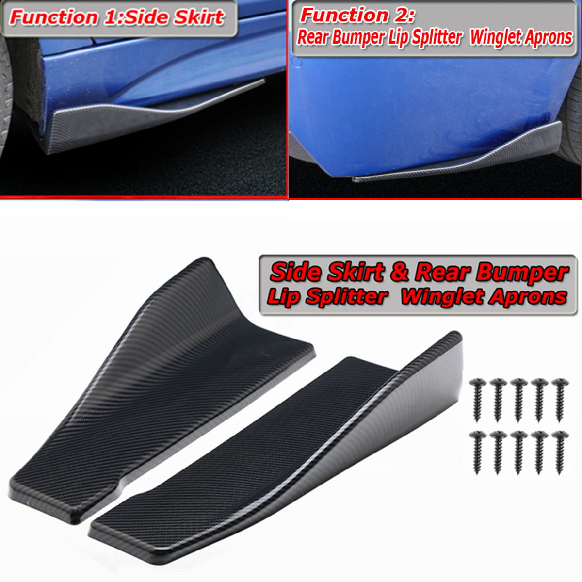 2X Universal 35cm Carbon Fiber Car Side Skirts / Rear Bumper Lip Strip Splitter eBay